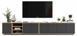 Komplet wiszących szafek rtv dąb wotan + grafit H5-D56