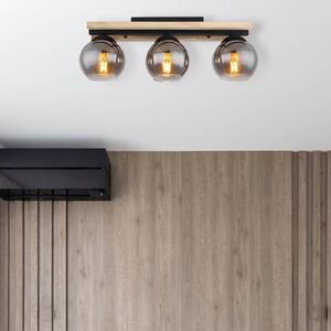 Globo Lampa sufitowa Conni, możliwość ściemniania, aluminiowy / szary / cynkowy, salon / jadalnia, drewno