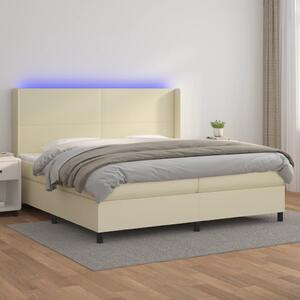 Łóżko kontynentalne z LED, materac, kremowe, ekoskóra 200x200cm