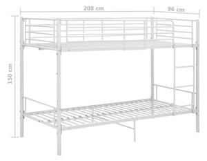 Łóżko piętrowe, białe, metalowe, 90 x 200 cm