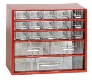 Metalowa szafka z szufladami, 18 szuflad, czerwony