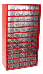Metalowe szafki z szufladami, 60 szuflad, czerwony