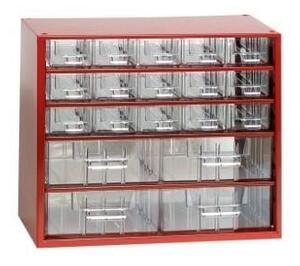 Metalowe szafki z szufladami, 19 szuflad, czerwony