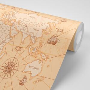 Samoprzylepna tapeta mapa świata z łodziami