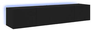 Ścienne szafki TV z LED, 2 szt., czarne, 80x35x31 cm