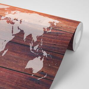 Tapeta mapa świata z drewnianym tłem