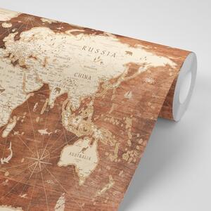 Samoprzylepna tapeta mapa na drewnianym tle