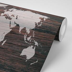 Tapeta mapa świata na drewnie