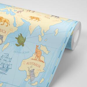Samoprzylepna tapeta mapa świata ze zwierzętami