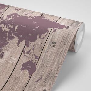 Samoprzylepna tapeta brązowo-fioletowa mapa na drewnianym tle