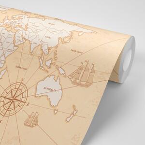 Samoprzylepna tapeta ciekawa beżowa mapa świata