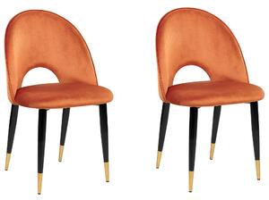 Zestaw 2 krzeseł welurowych w stylu retro glamour złote nóżki pomarańczowy Magalia Beliani