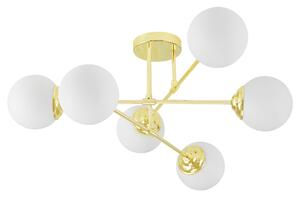 LAMPA WISZĄCA SUFITOWA ŻYRANDOL NOWOCZESNA ZŁOTO KLASYCZNE BIAŁE KULE FINO 6 LED