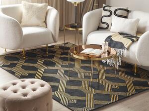 Ręcznie pleciony dywan geometryczny wzór 160 x 230 cm czarno-złoty wiskoza Vekse Beliani