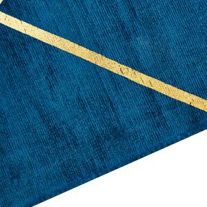 Dywan z wiskozy ze złotym geometrycznym wzorem 80 x 150 cm niebieski Havza Beliani