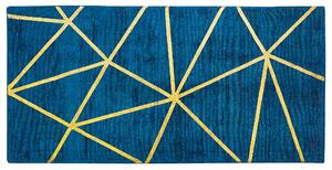 Dywan z wiskozy ze złotym geometrycznym wzorem 80 x 150 cm niebieski Havza Beliani