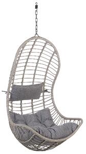 Rattanowy fotel z szarymi poduszkami i wolnostojącym metalowym stelażem Pineto Beliani