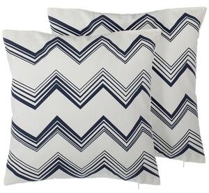 Zestaw 2 poduszek ozdobnych biało-niebieskich geometryczny wzór 45 x 45 cm Nerine Beliani