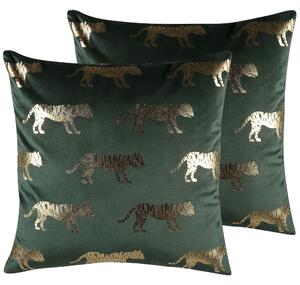 Zestaw poduszek dekoracyjnych w tygrysy eleganckie kwadratowe zielone Bluebell Beliani