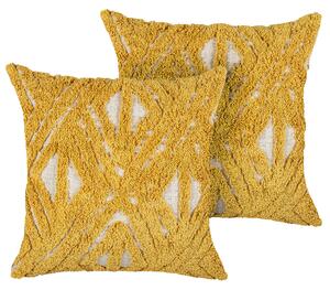 Poduszki dekoracyjne bawełniany haft 45 x 45 cm żółte Alcea Beliani