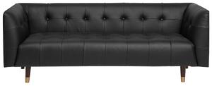 Sofa czarna glamour skórzana pikowana drewniane nóżki 3-osobowa Byske Beliani