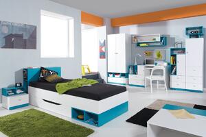 Łóżko piętrowe 90x200 z biurkiem i szafkami Mobi MO21 - biały / turkus
