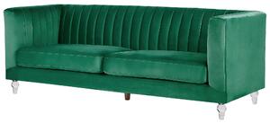 Sofa 3-osobowa zielona tapicerowana welurowa ozdobne przezroczyste nóżki Arvika Beliani