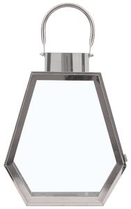 Lampion dekoracyjny srebrny glam metalowy przeszklony z uchwytem 46 cm Corsica Beliani