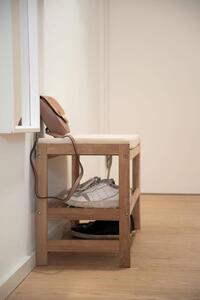 Drewniana szafka na buty z siedziskiem z materiału imitującego len ACINA, WENKO