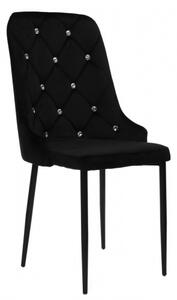 Krzesło Mig czarne kryształki tapicerowane glamour pikowane guziki welur
