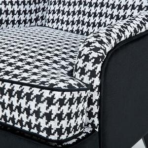Fotel uszak tapicerowany materiałowy w pepitkę ozdobne nóżki czarno-biały Molde Beliani