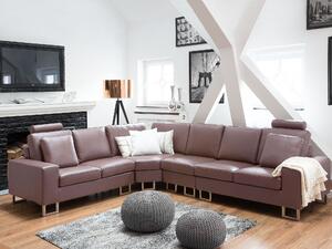 Narożnik dwustronny sofa skórzana regulowane zagłówki brązowy Stockholm Beliani