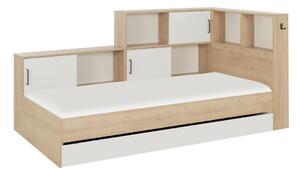 Łóżko ARMAND z miejscem do przechowywania i szufladą – 90 × 200 cm – kolor dębowy i biały