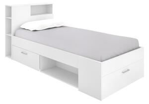 Łóżko LEANDRE z zagłówkiem, skrzynią i szufladą - 90x190 cm - Kolor: biały