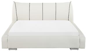 Nowoczesne łóżko skórzane 160 x 200 cm wysoki zagłówek białe Nantes Beliani