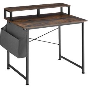 Tectake biurko komputerowe z nadstawką na monitor - drewno industrialne ciemne, rustykalne, 120 cm
