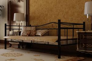 Łóżko dzienne z materacem, czarne, metalowe, 90x200 cm