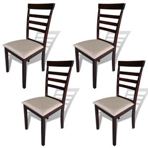 Krzesła stołowe, 4 szt., brązowo-kremowe, lite drewno i tkanina