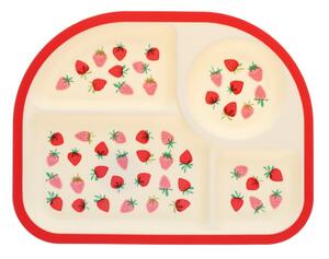Czerwony/beżowy plastikowy talerz dla dzieci 21x27 cm Little Strawberry – Rex London