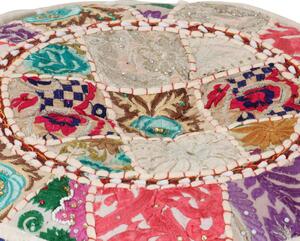 Okrągły puf patchworkowy, ręcznie robiony, 40 x 20 cm, beżowy