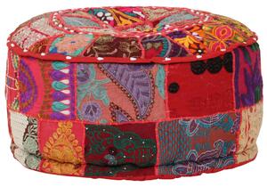 Okrągły puf patchworkowy, ręcznie robiony, 40x20 cm, czerwony