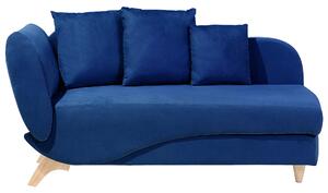 Szezlong lewostronny rozkładany z pojemnikiem poduszkami welurowy niebieski Meri Beliani