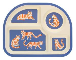 Niebieski/beżowy plastikowy talerz dla dzieci 21x27 cm Tiger – Rex London