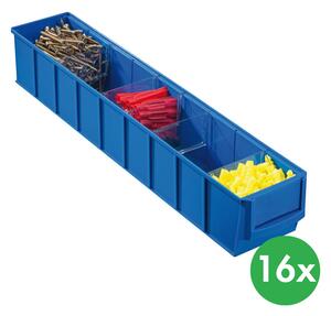 Plastikowy pojemnik do regału ShelfBox typ C - 91 x 500 x 81 mm, 16 szt., niebieski