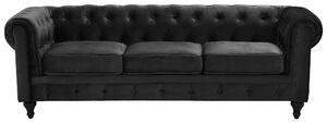 Klasyczna sofa 3-osobowa tapicerowana welurowa pikowana czarna Chesterfield Beliani