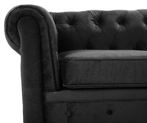 Klasyczna sofa 3-osobowa tapicerowana welurowa pikowana czarna Chesterfield Beliani