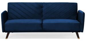 Sofa rozkładana welurowa 3-osobowa z funkcją spania retro niebieska Senja Beliani