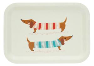 Kremowa drewniana taca dziecięca 20x28 cm Sausage dog – Rex London