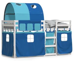 Łóżko piętrowe z zasłonkami, niebieskie, 90x190 cm, sosnowe