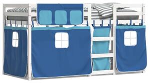 Łóżko piętrowe z zasłonkami, niebieskie, 90x190 cm, lita sosna